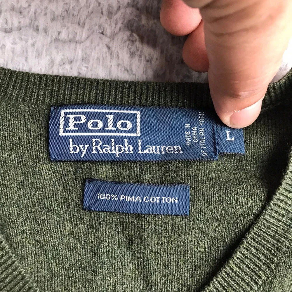 Polo Ralph Lauren‎ Sweater Vest Mens L Green Pima Cotton Knit V-Neck Pony Logo